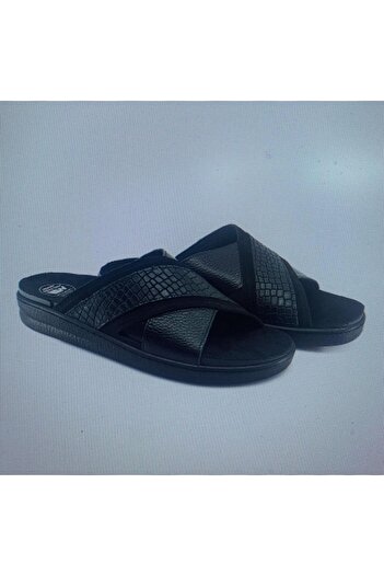 Wingmed Removable Sole Cross Banded Backlaped Orthopedic Men's Slippers Genuine Leather