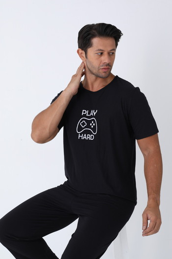 ELİTOL Men's Short Sleeve Knitted Pajamas Set
