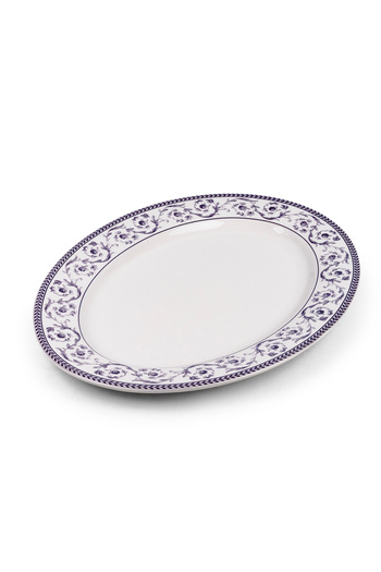 Claytan Callista 14.2 inch Hand-Glazed Ceramic Oval Platter (Purple & White Set Of 4)
