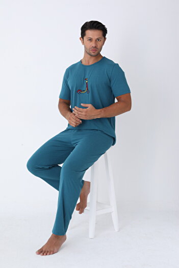 ELİTOL Men's Short Sleeve Knitted Pajamas Set