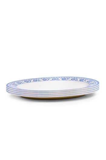 Claytan Plethora 14.2 inch Hand-Glazed Ceramic Oval Platter (Grey & White, Set Of 4)