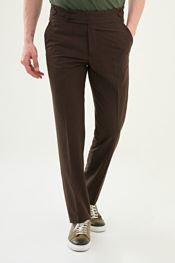 Mcr Ανδρικό παντελόνι Flat Slim Fit με πόρπη στη μέση καφέ - 38319.25Y