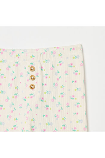 Juniors All-Over Floral Print Leggings with Button Accent and Lettuce Hem