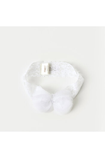 giggles Floral Lace Headband with Bow Accent