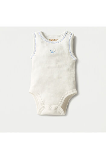 giggles Embroidered Sleeveless Bodysuit with Snap Button Closure
