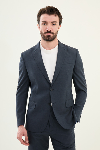 Mcr Patterned Slim Fit Wide Collar Men's Suit Navy Blue - 45398.25Y