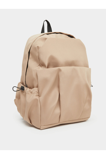 Styli Unisex Beige Backpack with Drawstring Pocket