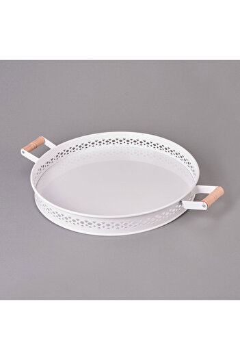 EVSTYLE Metal Village Tray with Wooden Handle - 38 cm