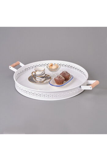 EVSTYLE Metal Village Tray with Wooden Handle - 38 cm