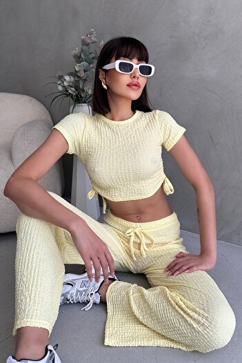 New Now Yandan Tightened Seersucker Fabric Waist Adjustable Elastic Pants Suit
