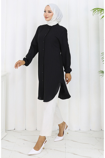 sefamerve Full Length Buttoned Tunic 3118-04 Black