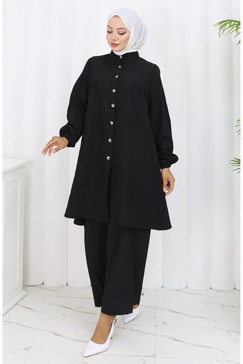 sefamerve Buttoned tunic pants double set 2108-05 black