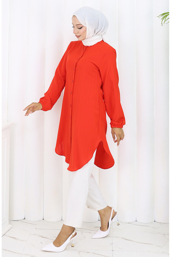sefamerve Buttoned tunic from neck 3118-05 pomegranate flower