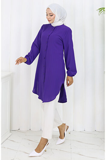 sefamerve Full Buttoned Tunic 3118-07 Purple