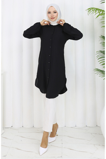 sefamerve Full Length Buttoned Tunic 3118-04 Black