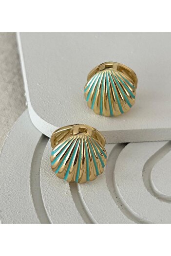 juleeco Turquoise Striped Oyster Double Sided Earrings(1.5X1.5Cm)