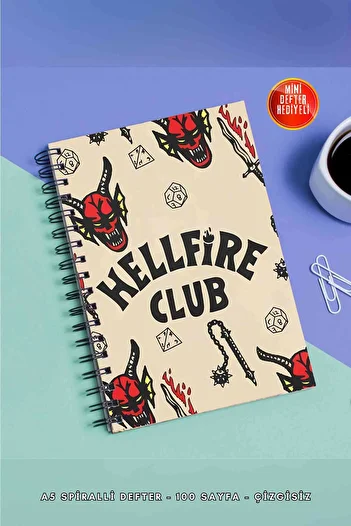 SevindirenŞeyler دفتر ملاحظات Stranger Things Hellfire Club مقاس A5 ذو حلقة معدنية غير مبطنة بغطاء من الورق المقوى