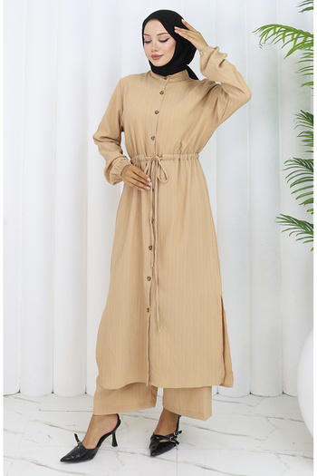sefamerve Buttoned tunic pants double set 2100-05 milky coffee