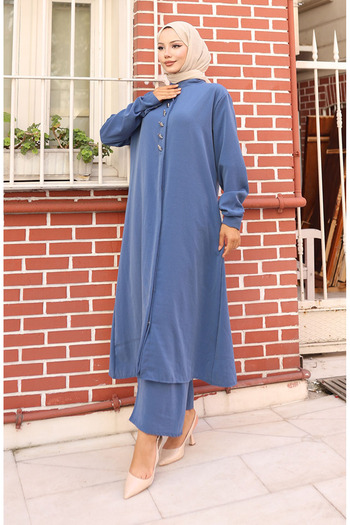 sefamerve Aerobin fabric tunic pants double set 2103-01 indigo
