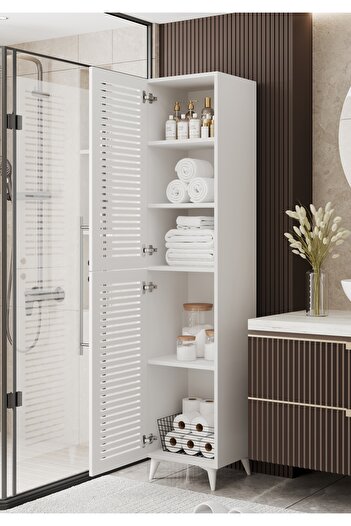 Furnitt Home Lidya Panjur Kapaklı Beyaz MDF Banyo Dolabı- Kiler Dolabı- Mutfak Dolabı - Çok Amaçlı Saklama Dolabı