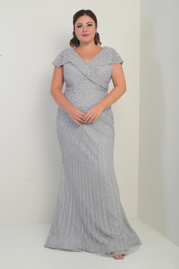 By Saygı Women's Front Back V-Neck Stone Printed Lined Plus Size Fish Dress