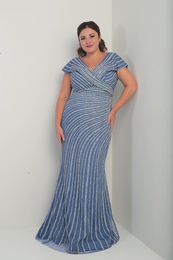 By Saygı Women's Front Back V-Neck Stone Printed Lined Plus Size Fish Dress