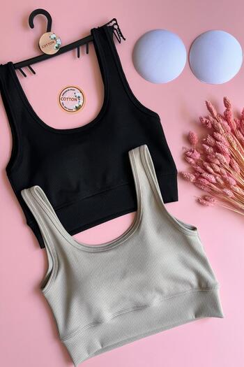 VicTroy Zaphir |   3-Piece Black, Green and Cream Colored Strap Camisole Women's Sports Tank Top with Pads