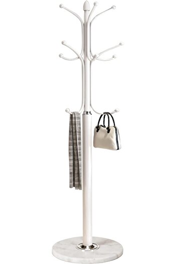 Türkiye Metal Coat Rack Stand with Natural Marble Base, Free Standing Hall Tree with 12 Hooks for Hanging Sc