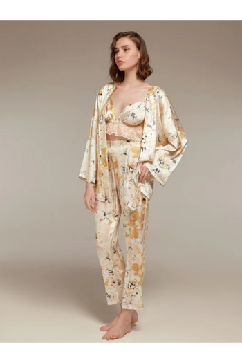 BONJOUR MADAME Bjm-1338 Bustier Trousers Dressing Gown Set of 3 Ecru