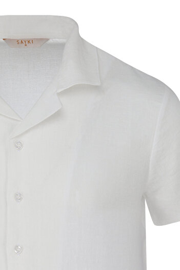 Hatemoğlu White Regular Fit Collar Linen Shirt