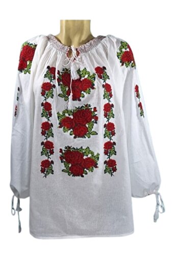 OEM Ie Dama, Bumbac, Model Traditional, Maneca Lunga, Broderie Trandafiri, Marime 3XL