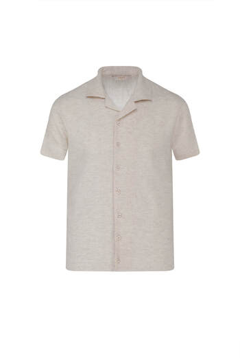 Hatemoğlu Ecru Regular Fit Lapel Collar Linen Shirt