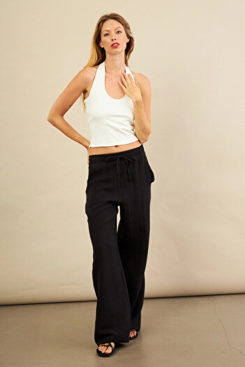 Cool & Sexy Women's Black Muslin Trousers Fro1004