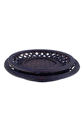 OEM Set 2 round fruit trays made of rattan, 40cm