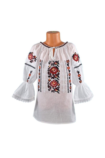 OEM Traditional National Blouse for Girls, White with Floral Embroidery, 4 Years