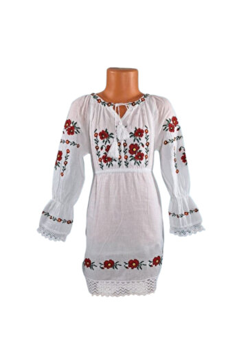 OEM Traditional Cotton Dress for Girls with Floral Embroidery