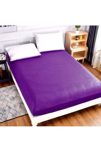 JOJO HOME Husa de pat, cu elastic, Jojo Home, Damasc, 2 persoane, Uni, 180x220cm, Mov