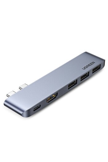 Ugreen Wielofunkcyjny HUB port do MacBook Pro / Air 2x USB-C na USB-C HDMI 3x USB 3.0 - szary