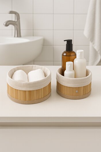 Evsun Home Collection Bamboo 2-Piece Round Basket
