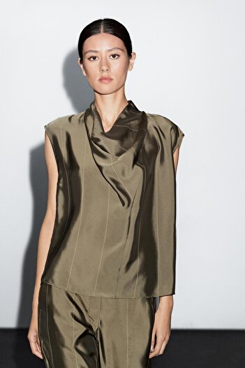 Massimo Dutti Çizgili dökümlü bluz