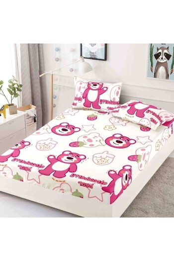 JOJO HOME Double bed sheet with elastic, Finet, 3 pieces, 180x200cm, Strawberry Bear