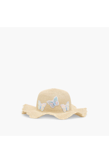 Juniors Textured Hat with Butterfly Applique