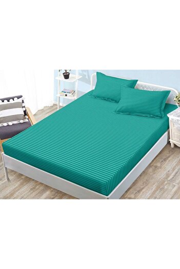 OEM Bed sheet and 2 pillowcases with elastic, damask, double size, 180x200cm, turquoise