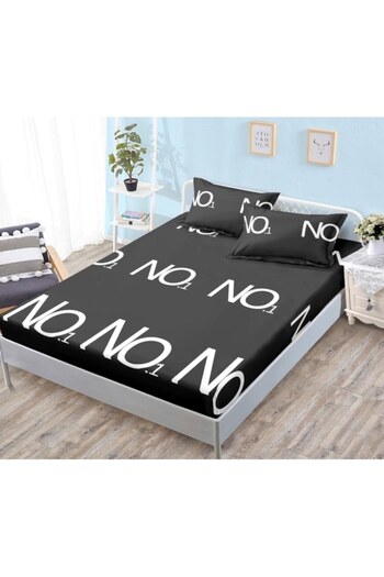 OEM Fitted Sheet with Elastic, 3 Pieces, Satin Cotton, 180x200cm, Print NO. 1, Black-White