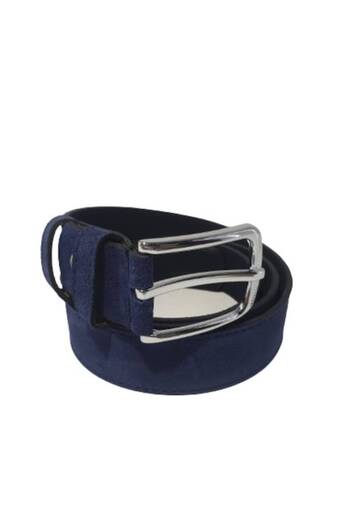 OEM Men's Suede Leather Belt, Blue with Blue Stitching, 115 cm