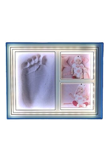 OEM Ramă foto dublă, plastic, LED, secțiune pentru bebeluși, albastră, 25x20 cm