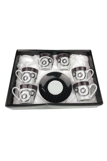 OEM Set 6 cups and 6 plates with circles, ceramic, 28X20 cm