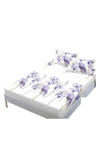 OEM Bed sheet and pillowcases set, Finet, 3 pieces, 140x200cm, Floral print, White-Lilac