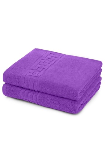 OEM Set 2 hand towels, Cotton, Greek Border, 500g/m², 30x50cm, Purple