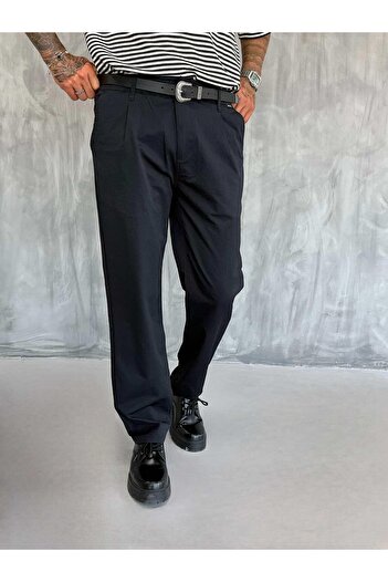ablukaonline Men's Textured Thin Fabric Regular Fit Trousers Black